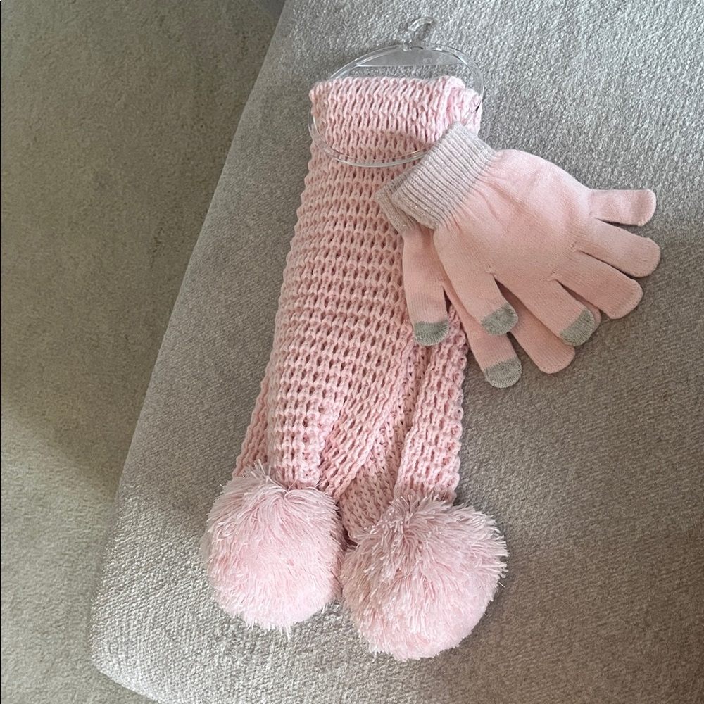 Pink Knit Scarf and Glove Set for Kids